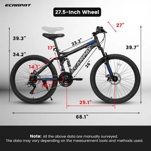 A2760 27.5" Mountain Bike – Full Suspension, 21-Speed, Disc Brakes