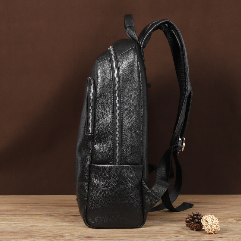 Men's Genuine Cowhide Leather Backpack – Large Capacity, Anti-Theft, Waterproof