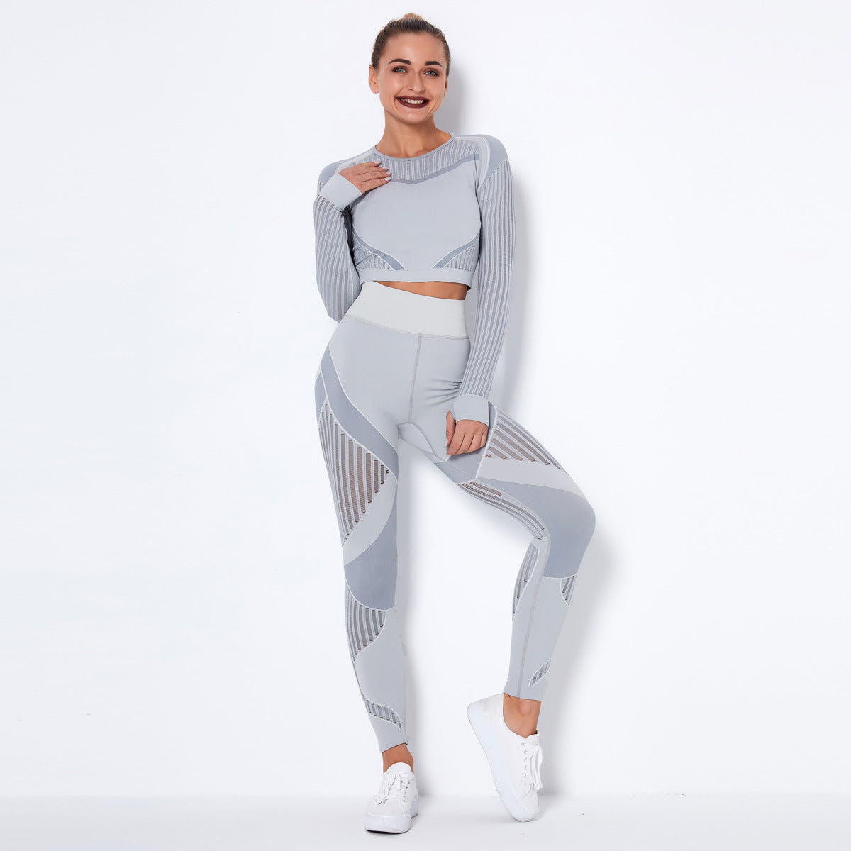 Seamless Knitted Yoga Long-Sleeved Set – Absorbent & Breathable Activewear for Women