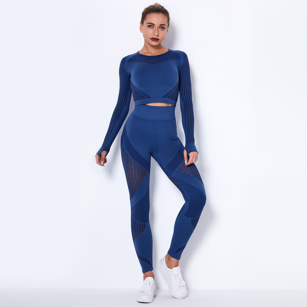 Seamless Knitted Yoga Long-Sleeved Set – Absorbent & Breathable Activewear for Women