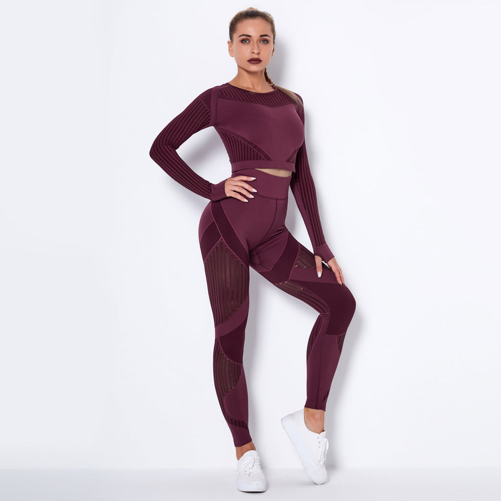 Seamless Knitted Yoga Long-Sleeved Set – Absorbent & Breathable Activewear for Women