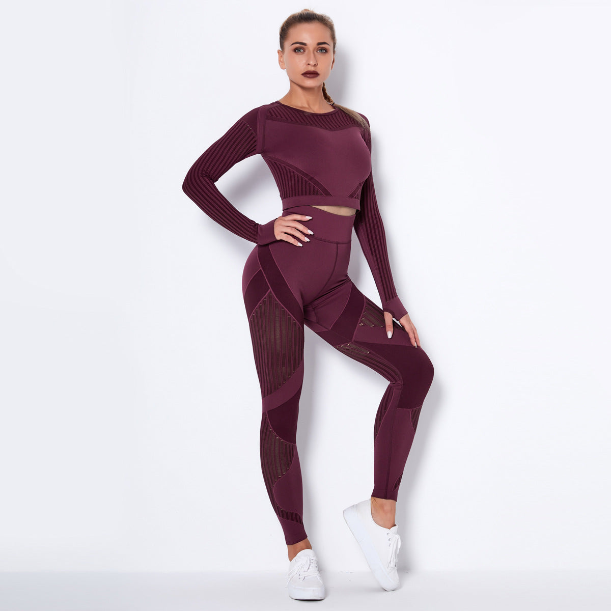 Seamless Knitted Yoga Long-Sleeved Set – Absorbent & Breathable Activewear for Women
