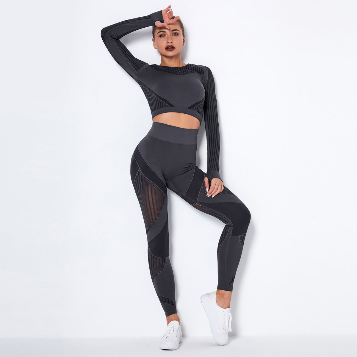 Seamless Knitted Yoga Long-Sleeved Set – Absorbent & Breathable Activewear for Women