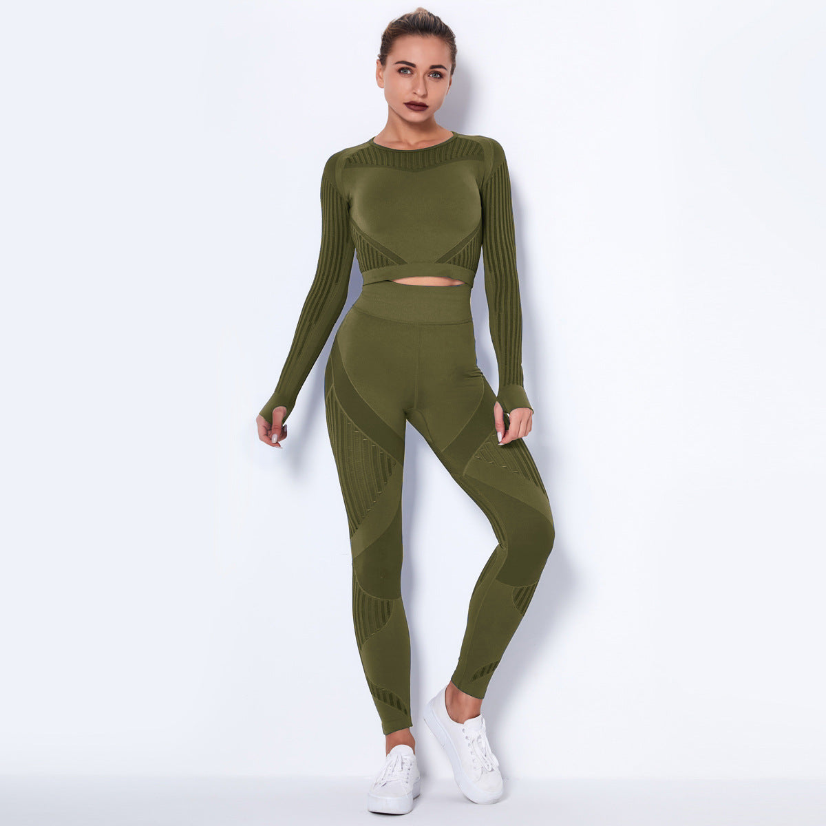 Seamless Knitted Yoga Long-Sleeved Set – Absorbent & Breathable Activewear for Women