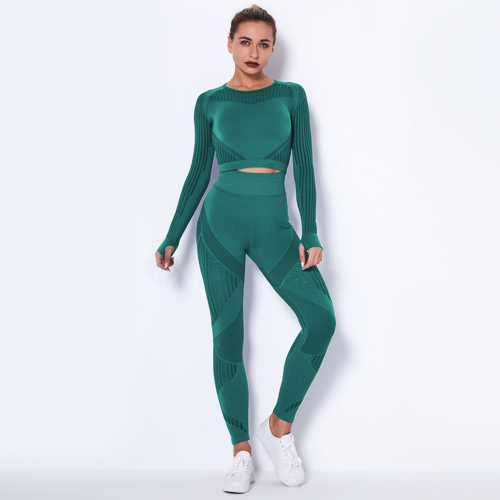 Seamless Knitted Yoga Long-Sleeved Set – Absorbent & Breathable Activewear for Women