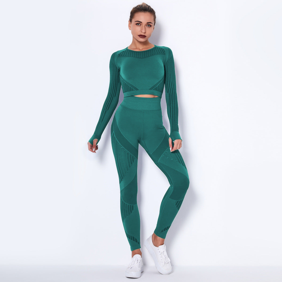 Seamless Knitted Yoga Long-Sleeved Set – Absorbent & Breathable Activewear for Women