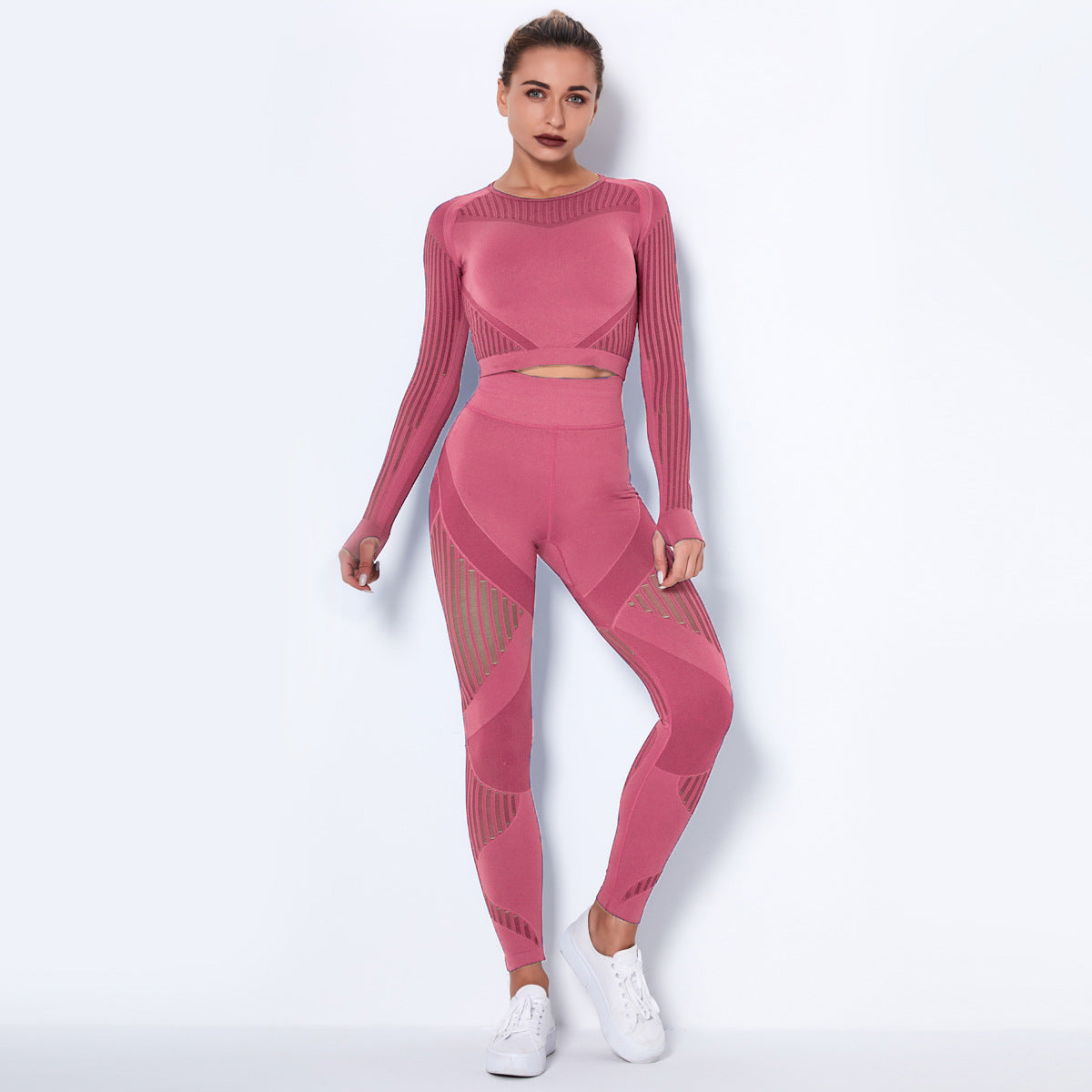 Seamless Knitted Yoga Long-Sleeved Set – Absorbent & Breathable Activewear for Women