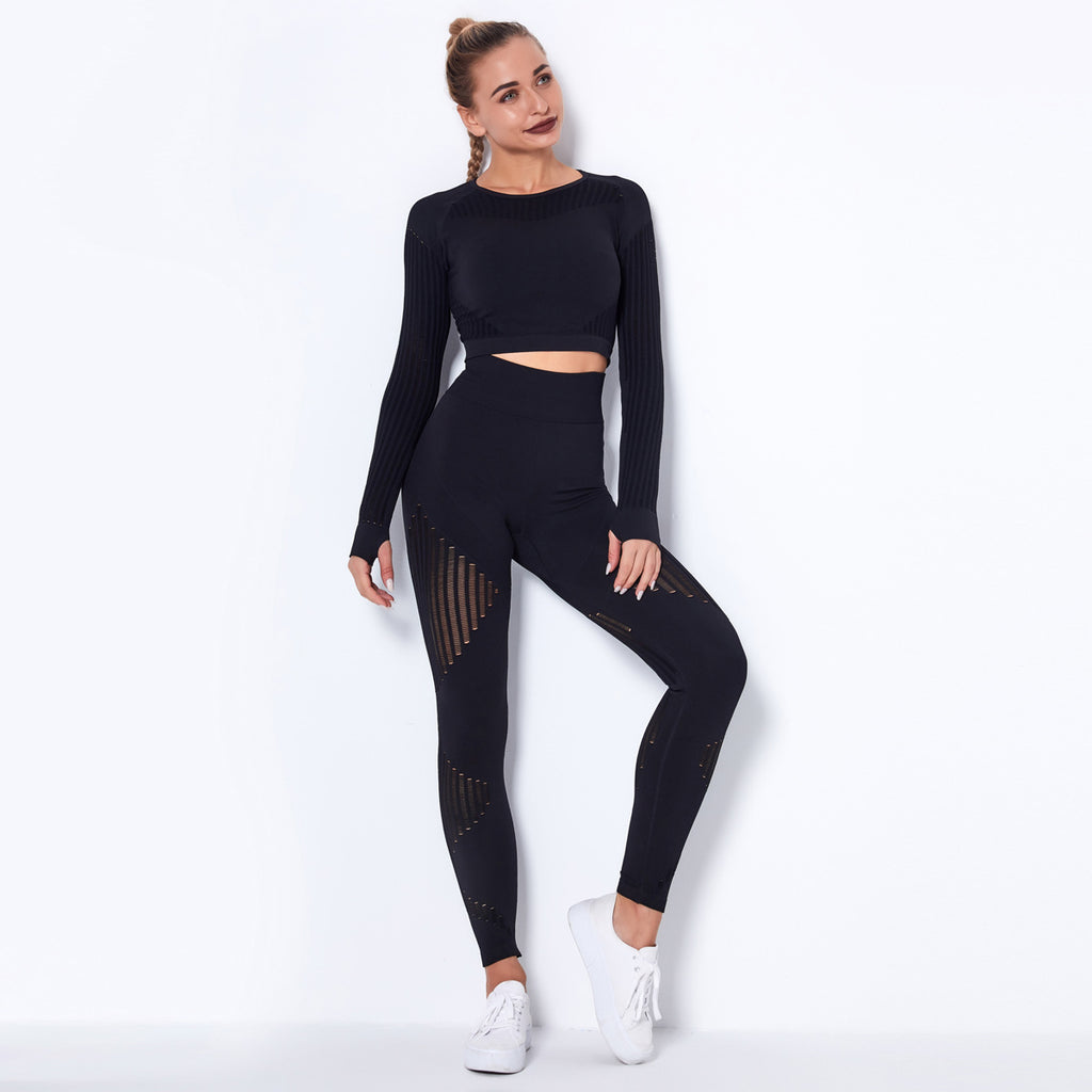 Seamless Knitted Yoga Long-Sleeved Set – Absorbent & Breathable Activewear for Women