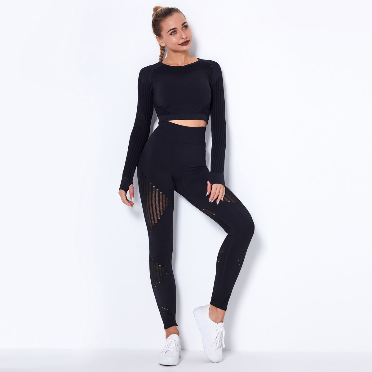 Seamless Knitted Yoga Long-Sleeved Set – Absorbent & Breathable Activewear for Women
