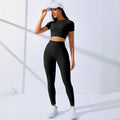 Women's High Waist Yoga Set – Short Sleeve Top & Shorts
