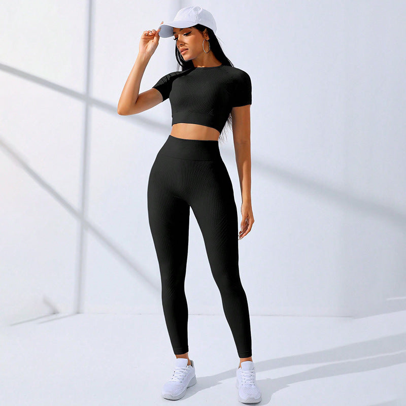 Women's High Waist Yoga Set – Short Sleeve Top & Shorts