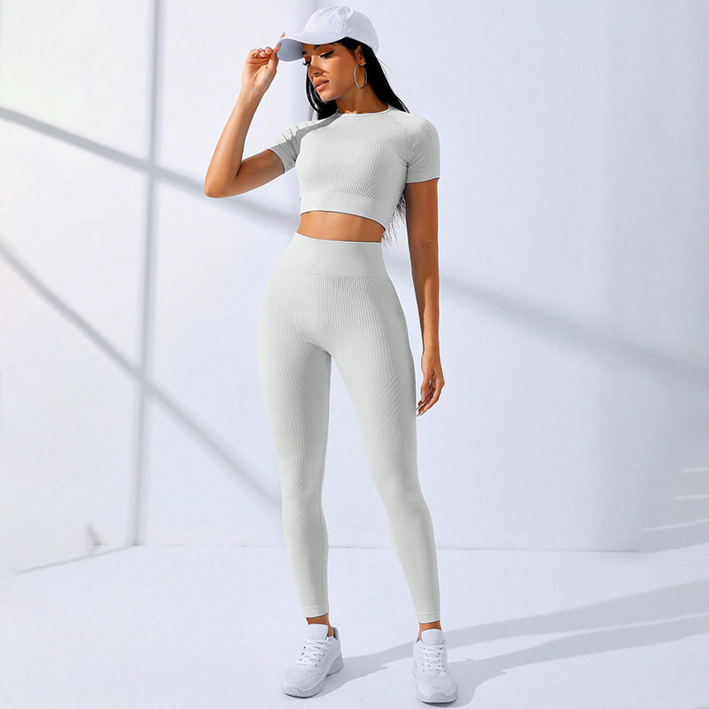 Women's High Waist Yoga Set – Short Sleeve Top & Shorts