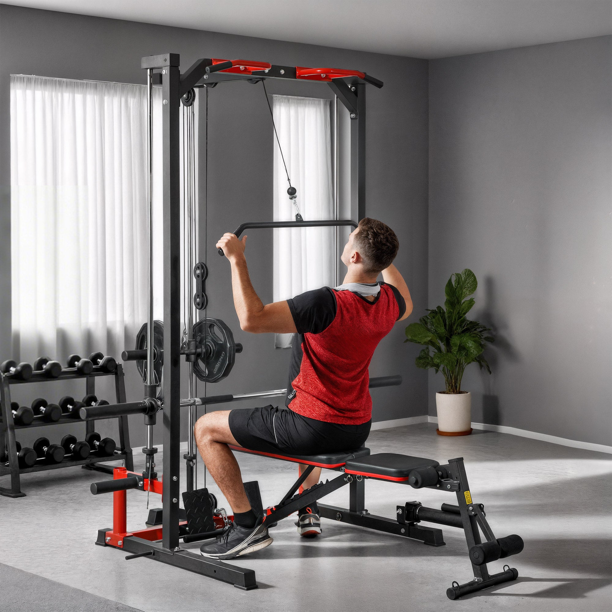 Smith Machine Power Rack – Pull Up Bar, Lat Pull Down & Squat Rack
