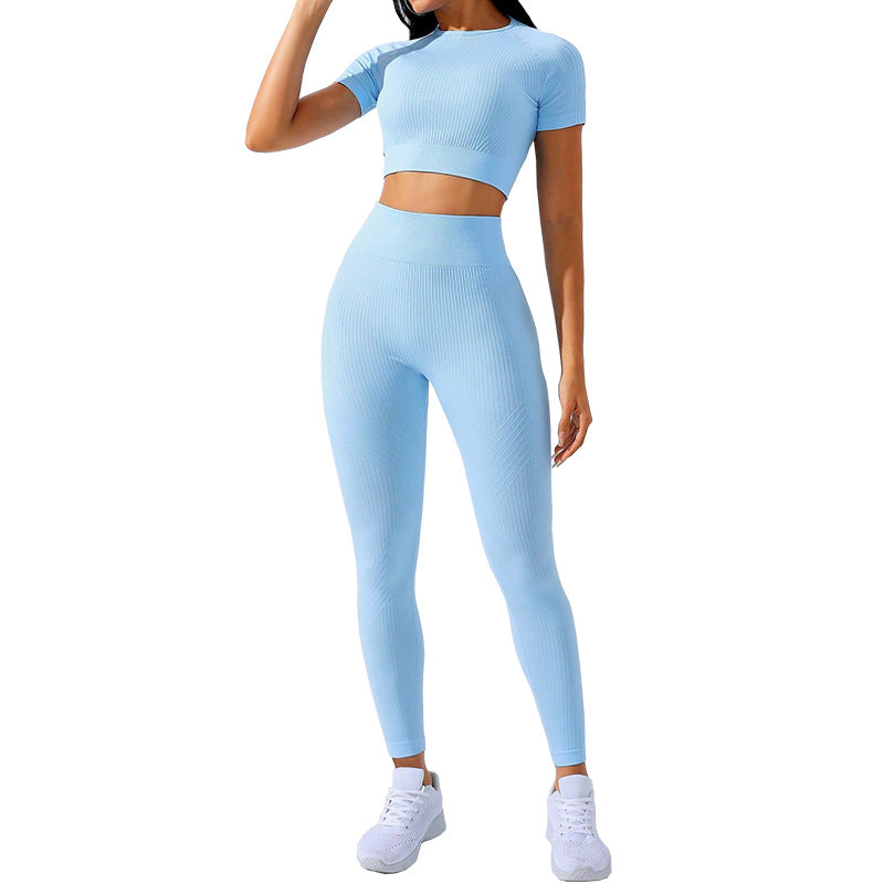 Women's High Waist Yoga Set – Short Sleeve Top & Shorts