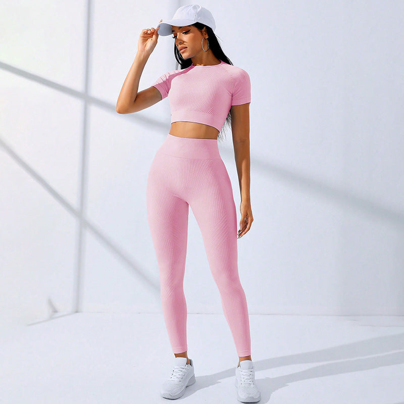 Women's High Waist Yoga Set – Short Sleeve Top & Shorts