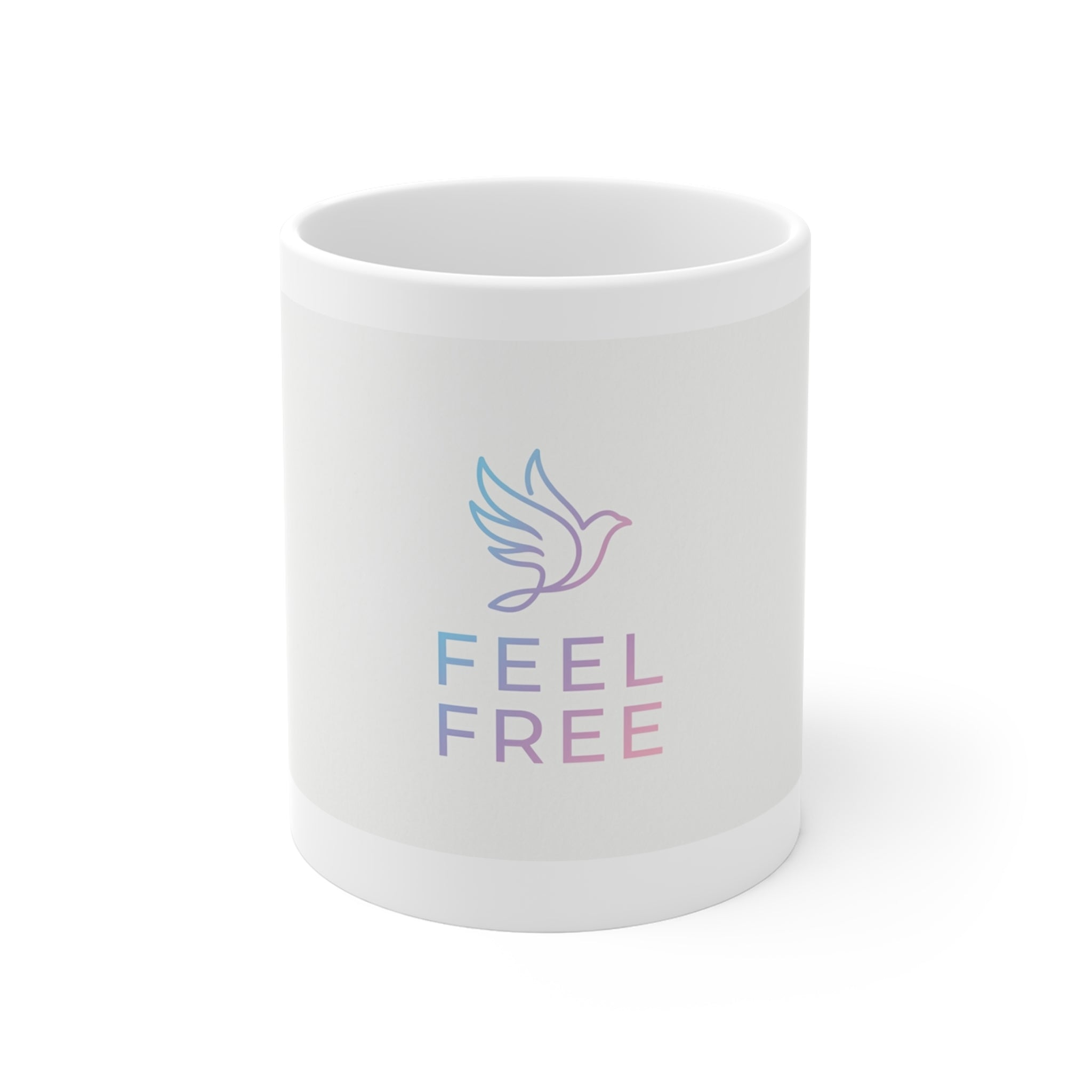 Feel Free Dove Mug — Inspirational Pastel Ceramic Coffee Cup (11 oz)