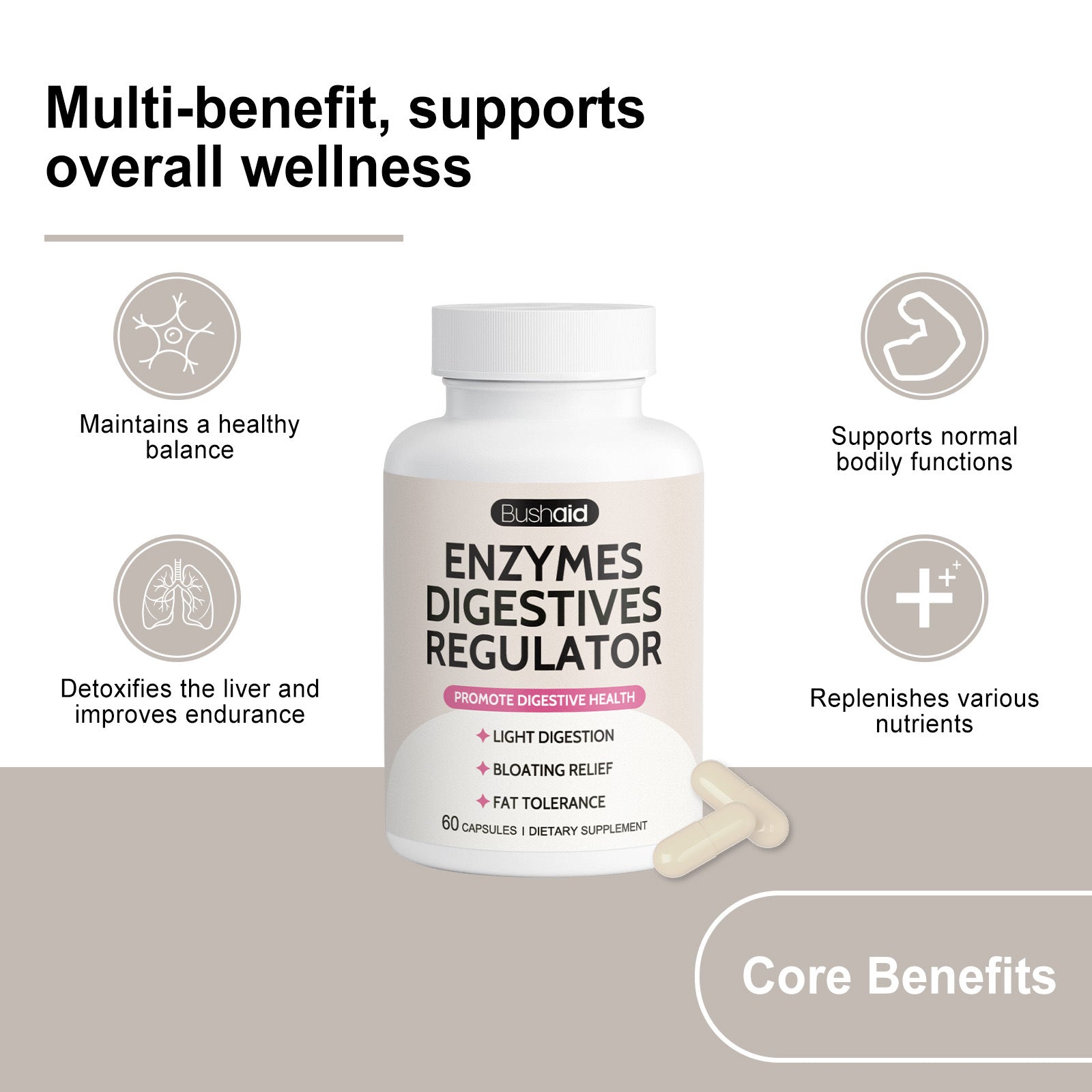 Digestive Enzyme Capsules – Plant-Based Natural Supplement 60pcs