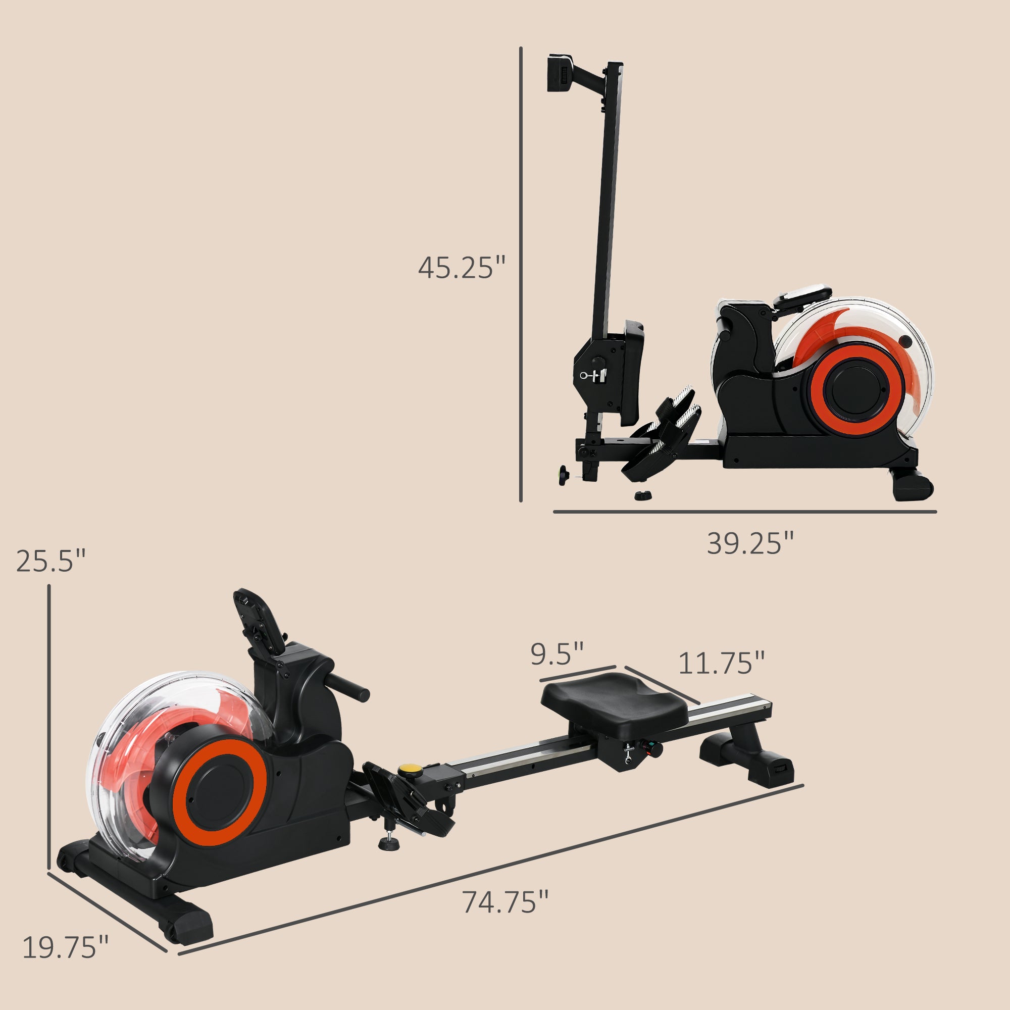 Foldable Water Rowing Machine – LCD Monitor & Tablet Holder