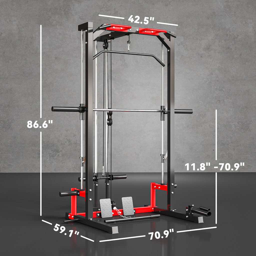 Smith Machine Power Rack – Pull Up Bar, Lat Pull Down & Squat Rack