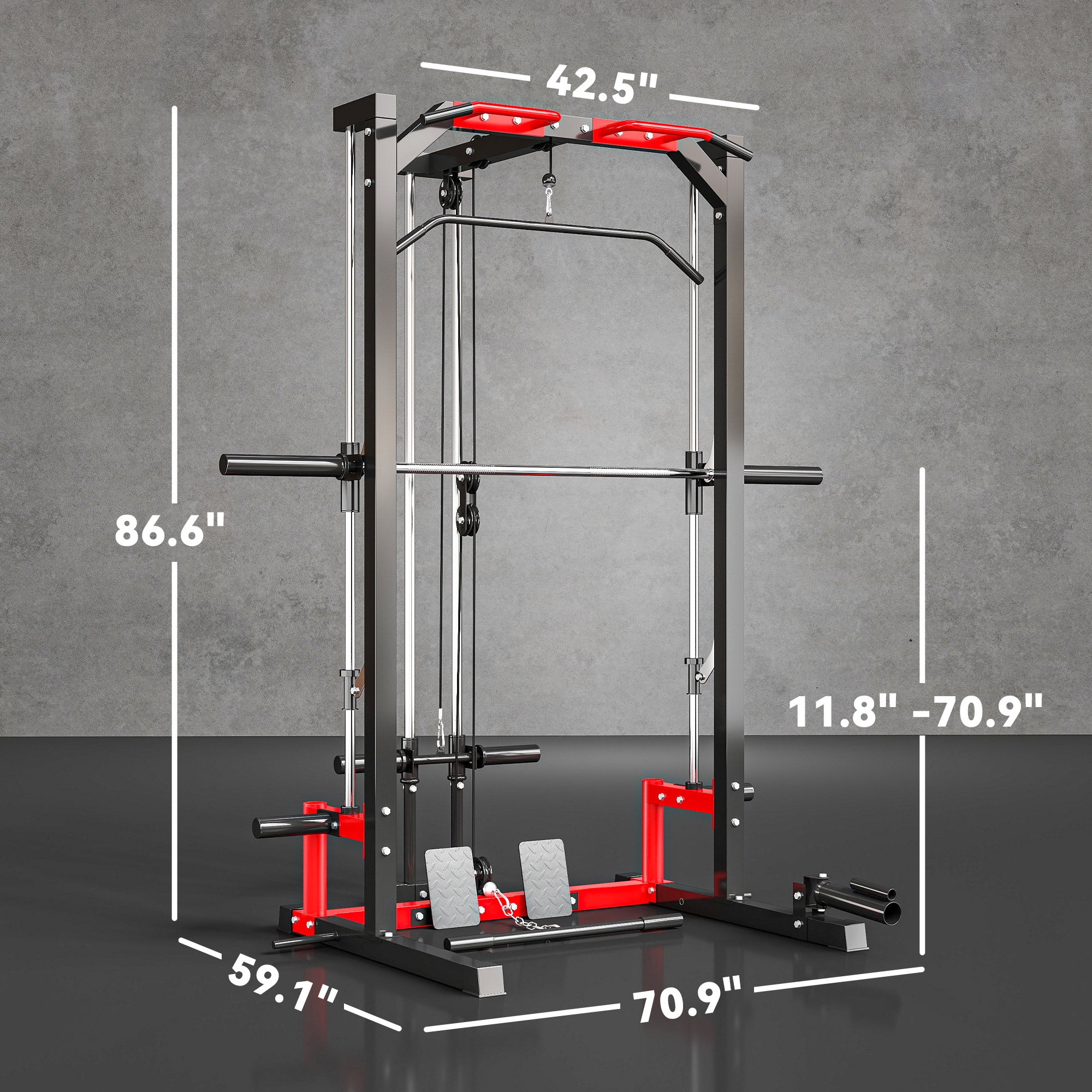 Smith Machine Power Rack – Pull Up Bar, Lat Pull Down & Squat Rack