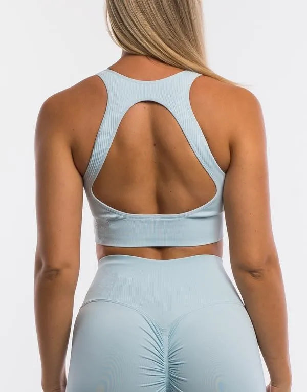 Scrunch Butt Leggings + Open Back Sports Bra Set – Seamless Yoga