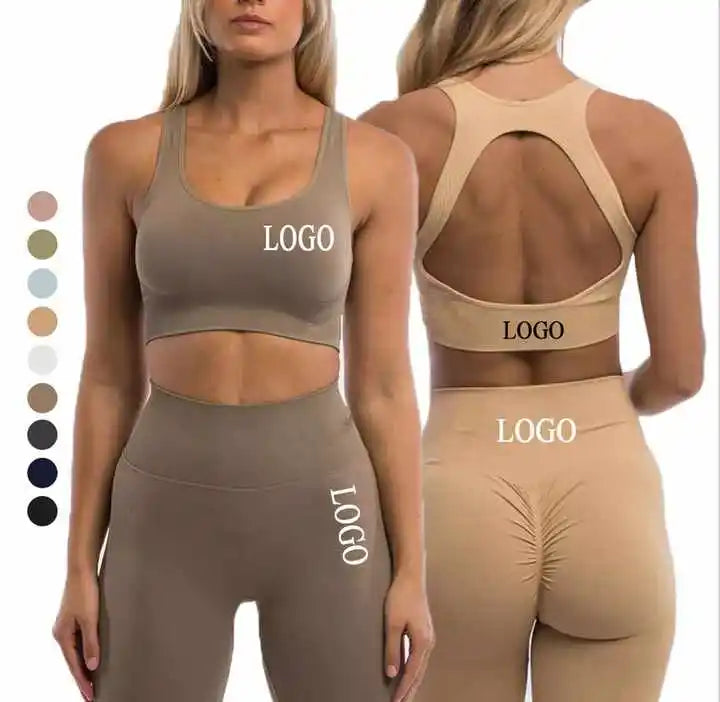 Scrunch Butt Leggings + Open Back Sports Bra Set – Seamless Yoga