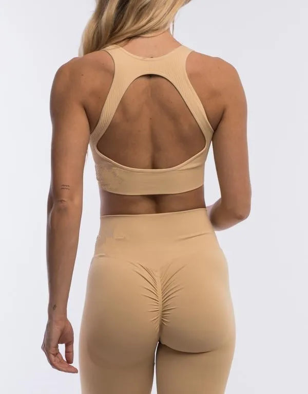 Scrunch Butt Leggings + Open Back Sports Bra Set – Seamless Yoga