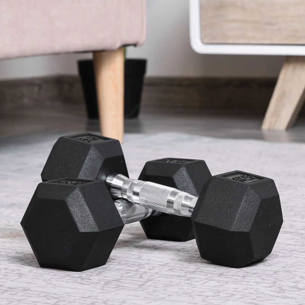 Rubber Hex Dumbbell Set – 2x 4kg (8kg Total) with Connecting Bar