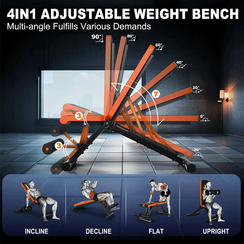 Foldable Adjustable Weight Bench A200 – 400kg Capacity