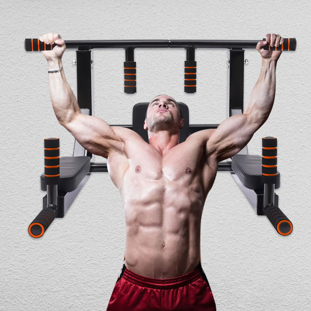 Wall-Mount Pull Up Bar & Dip Station – 200kg Capacity, Multi-Functional