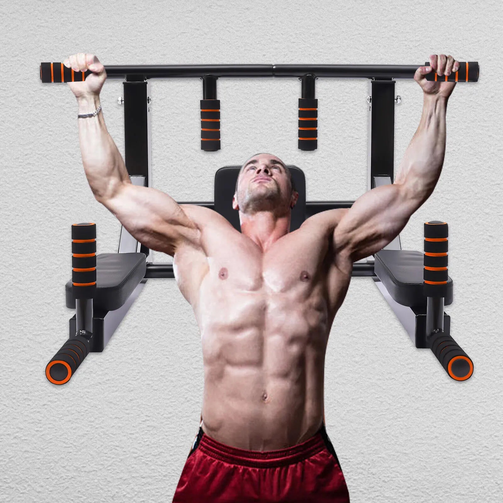 Wall-Mount Pull Up Bar & Dip Station – 200kg Capacity, Multi-Functional