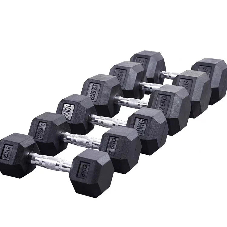 Hex Rubber Dumbbell Set – 2.5kg to 15kg, Gym & Home Training