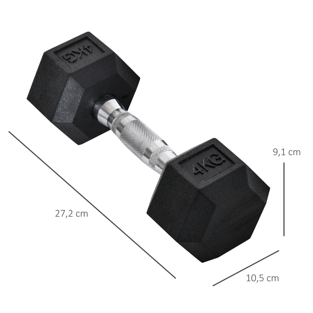 Rubber Hex Dumbbell Set – 2x 4kg (8kg Total) with Connecting Bar