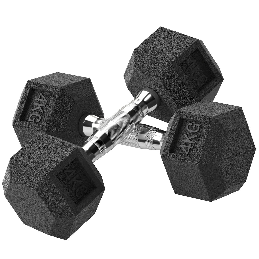 Rubber Hex Dumbbell Set – 2x 4kg (8kg Total) with Connecting Bar