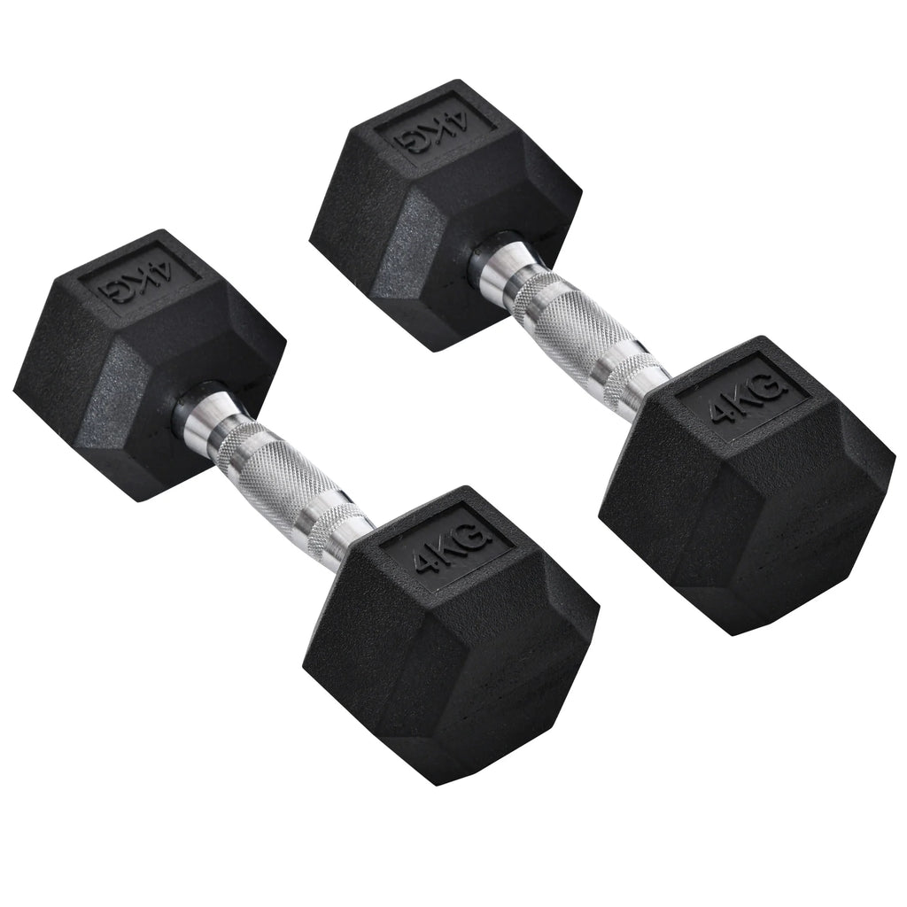 Rubber Hex Dumbbell Set – 2x 4kg (8kg Total) with Connecting Bar