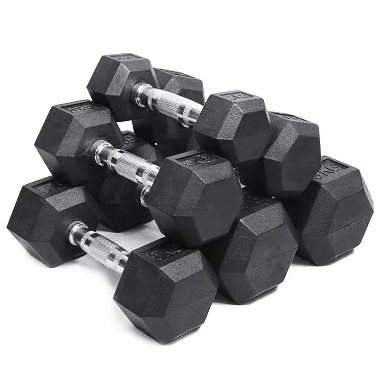 Hex Rubber Dumbbell Set – 2.5kg to 15kg, Gym & Home Training