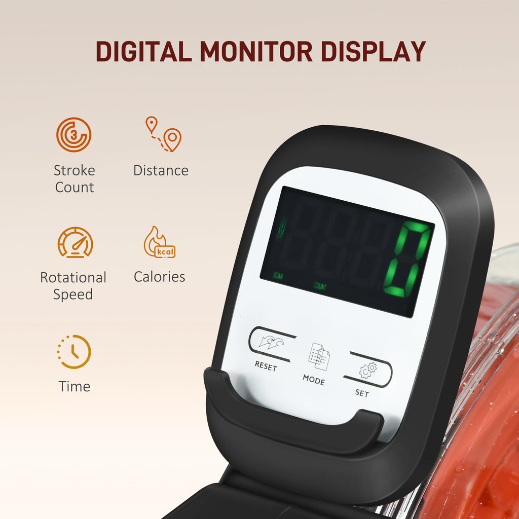 Foldable Water Rowing Machine – LCD Monitor & Tablet Holder
