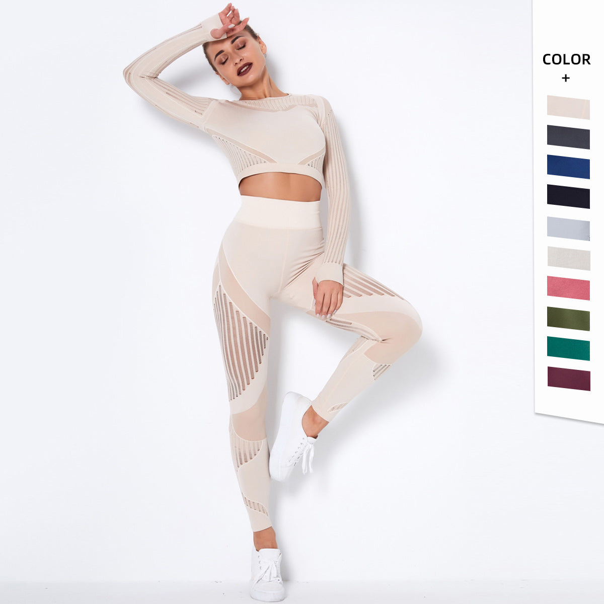 Seamless Knitted Yoga Long-Sleeved Set – Absorbent & Breathable Activewear for Women