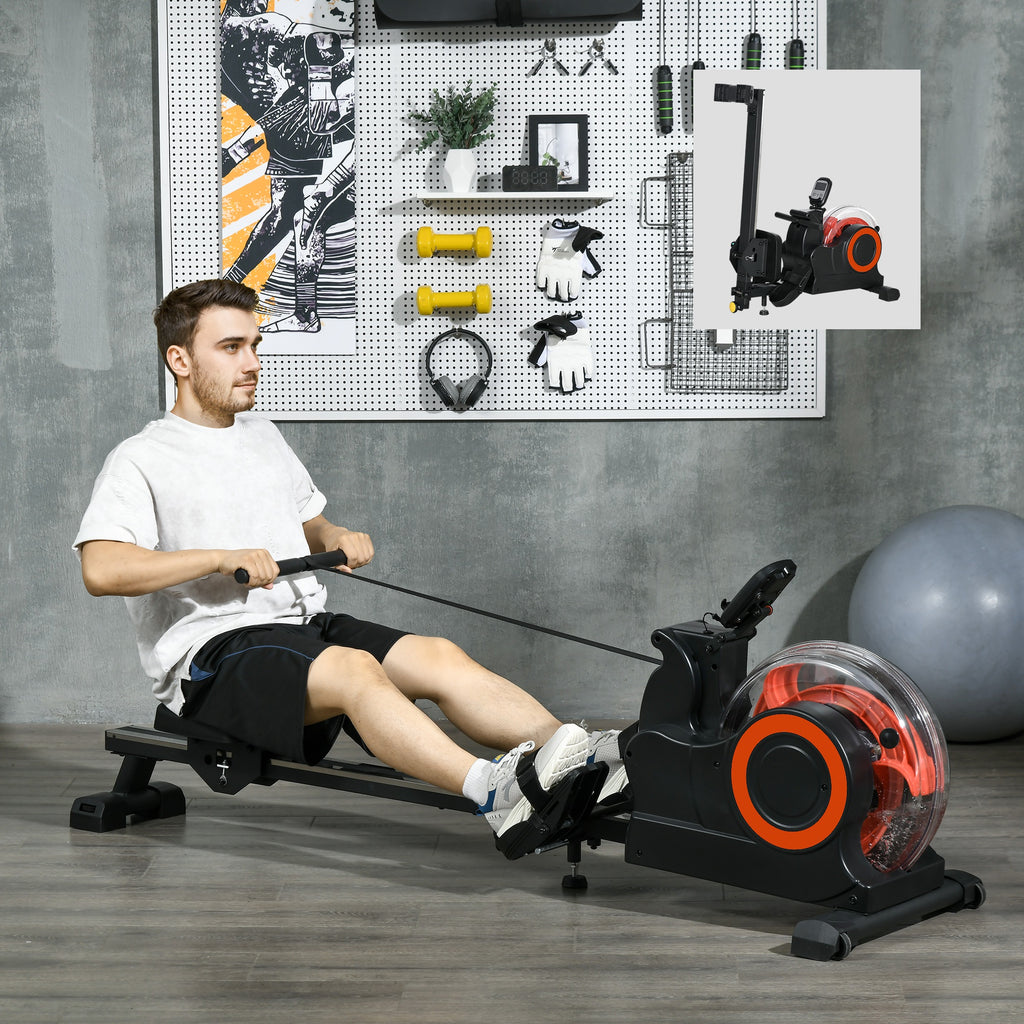 Foldable Water Rowing Machine – LCD Monitor & Tablet Holder