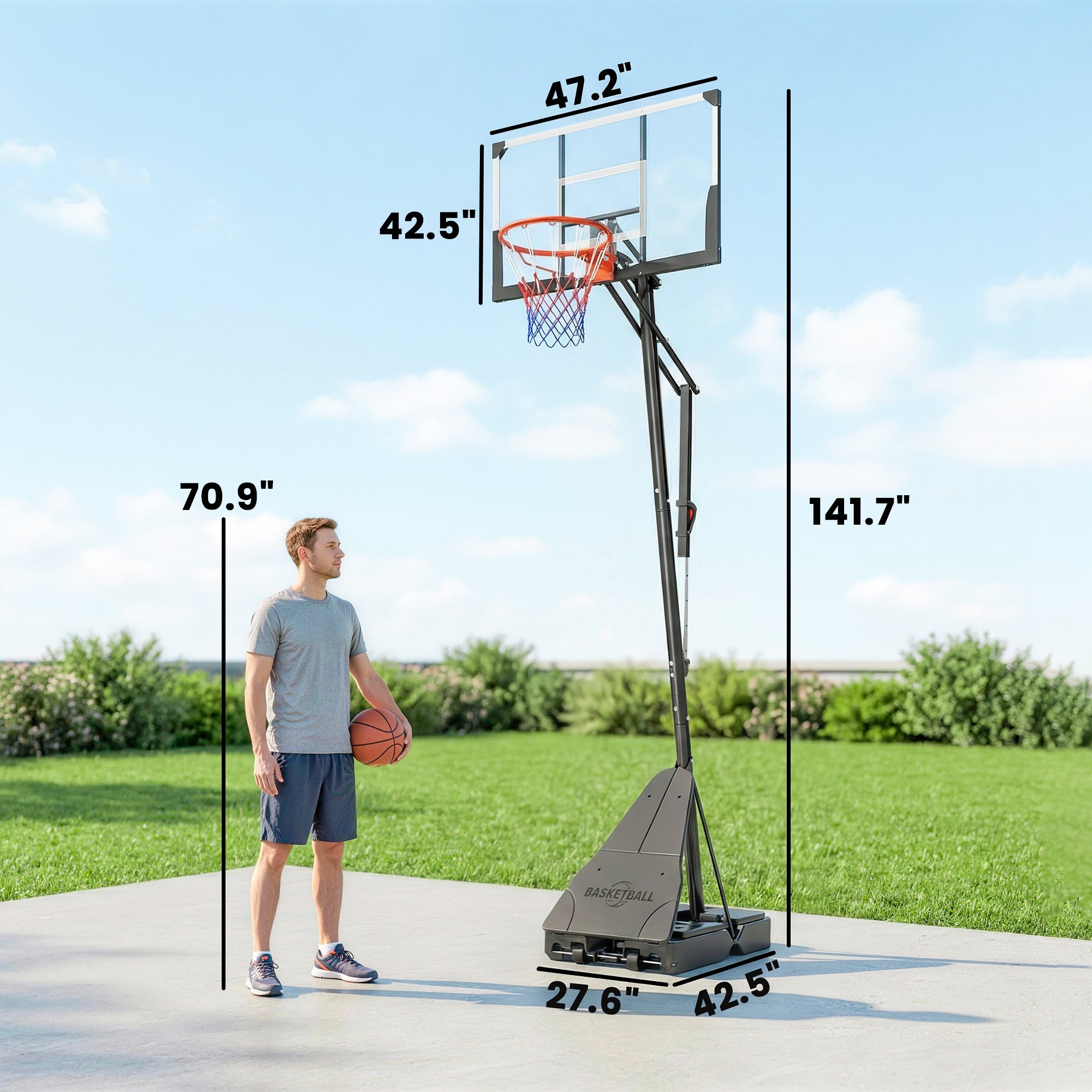 Portable Basketball Hoop – 8-10ft Adjustable, 47" Shatterproof Backboard