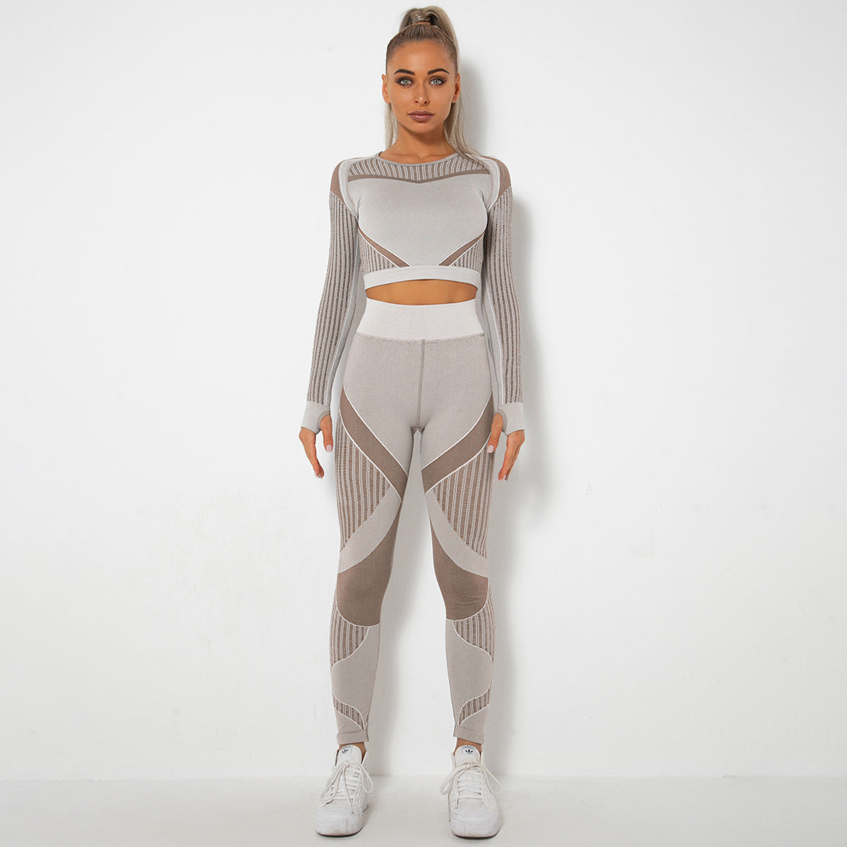 Seamless Knitted Yoga Long-Sleeved Set – Absorbent & Breathable Activewear for Women